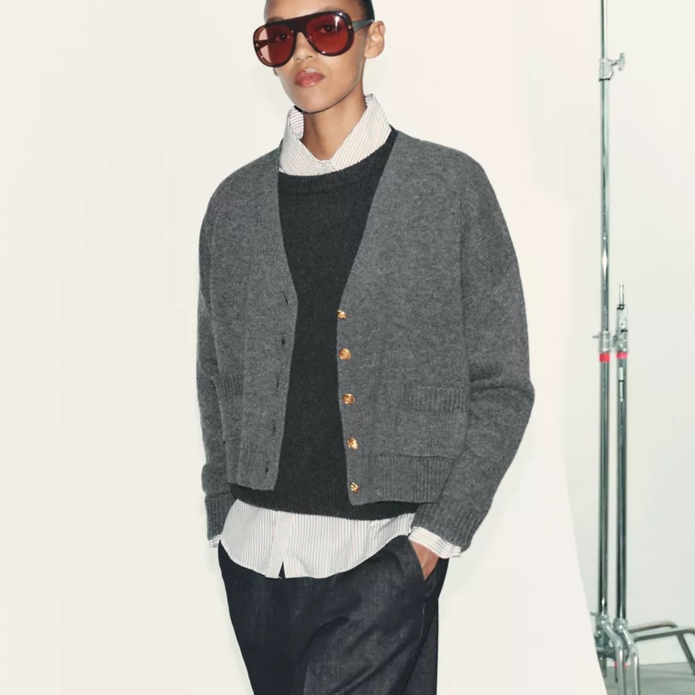 Zara 100% Wool Jacket with Gold Buttons
